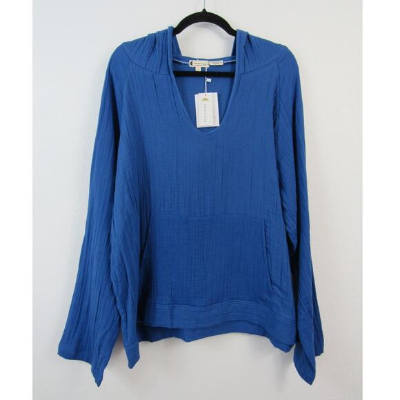 NWT Lotus and Luna Large Cobalt Baja Pullover 100% Cotton Hooded Lightweight - Picture 2 of 9